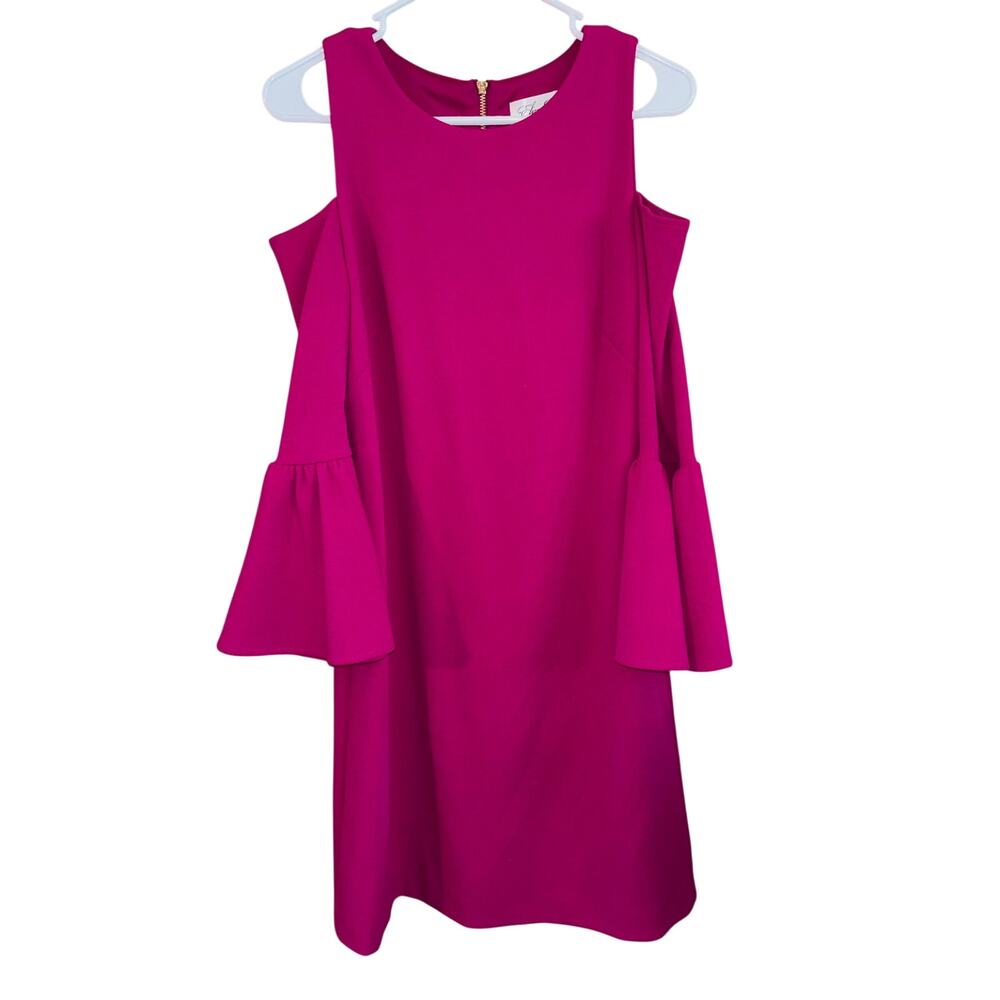 Eliza J cold-shoulder shift dress vibrant fuchsia magenta (size 8)